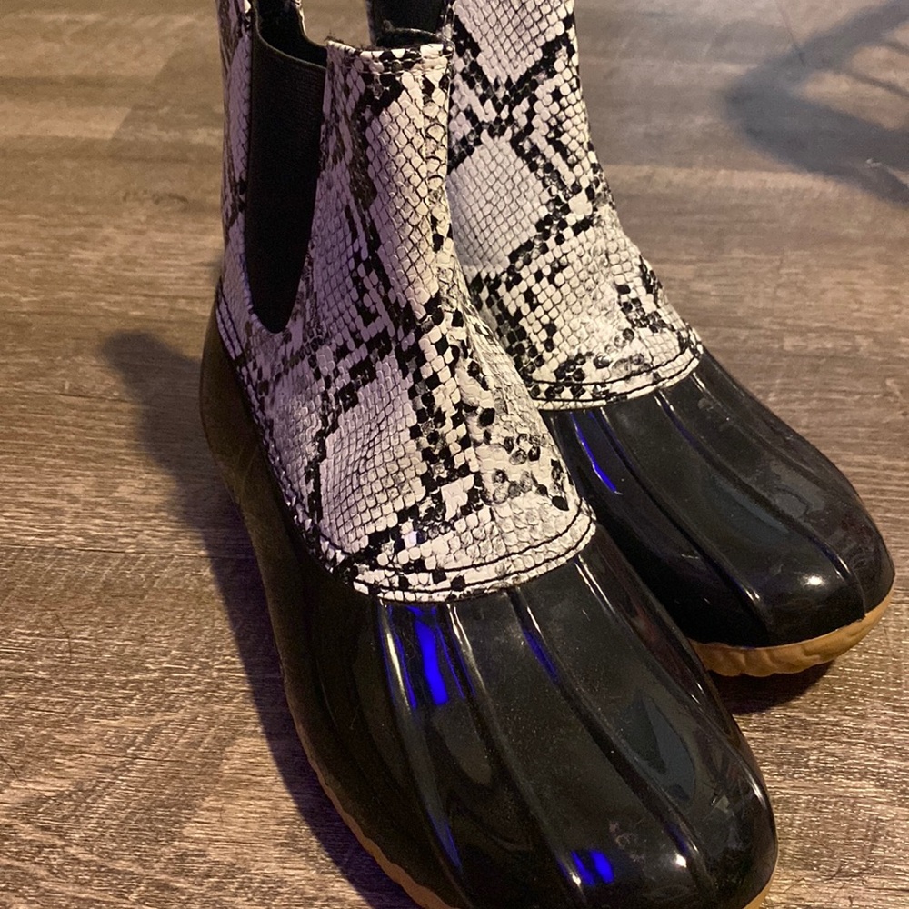 Snakeskin duck rain boots